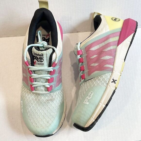 Timberland Women’s PRO Radius Composite A41GY Safety Toe Sea/Pink/Yellow 8.5 M - Picture 1 of 10